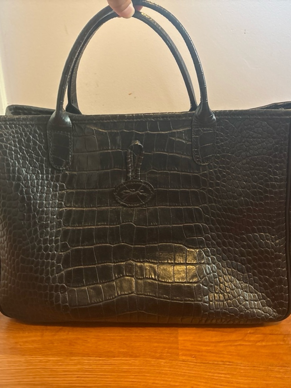 Longchamp Black Croc-Embossed Tote with Gold Accent - Picture 5 of 6